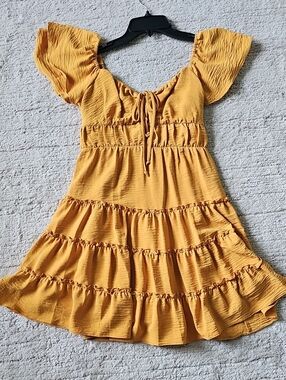 City Studio Mustard Yellow Tiered Ruffle Dress